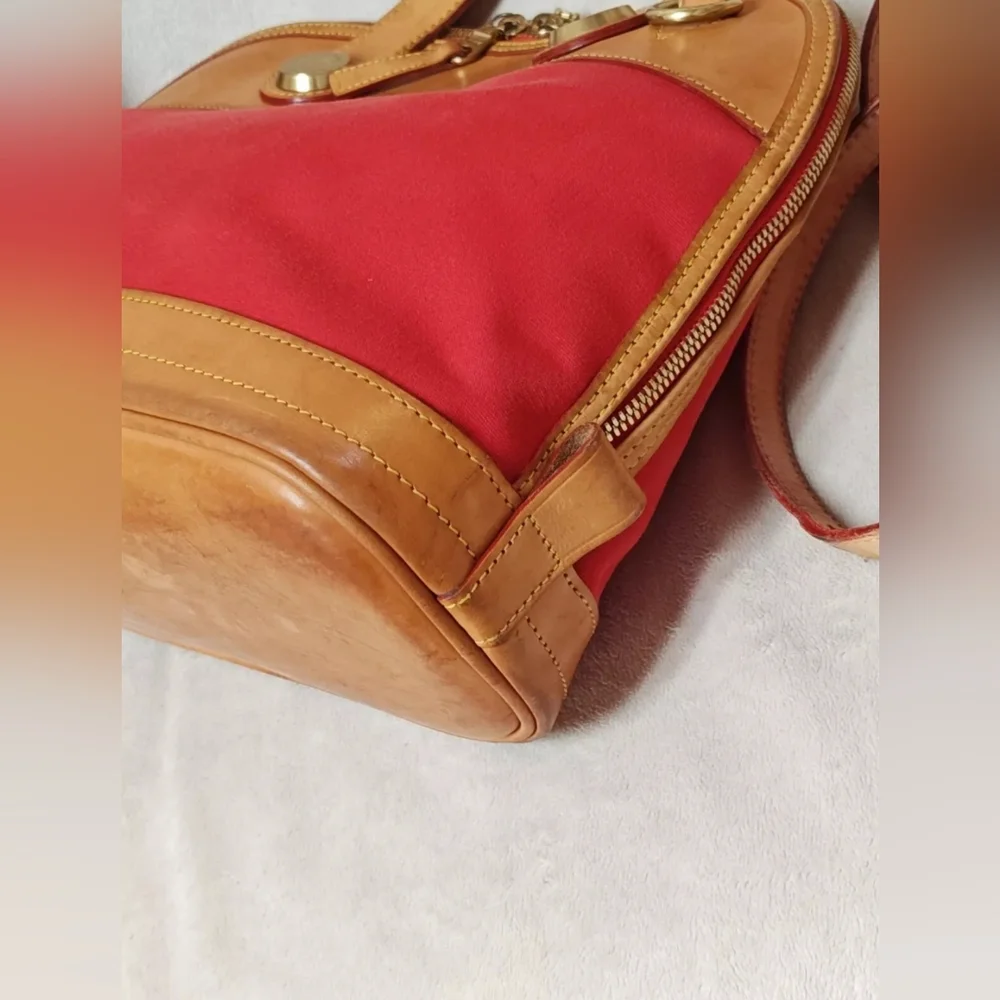Dooney & BOURKE Red Canvas & Leather Vintage CABRIOLET Dome Satchel